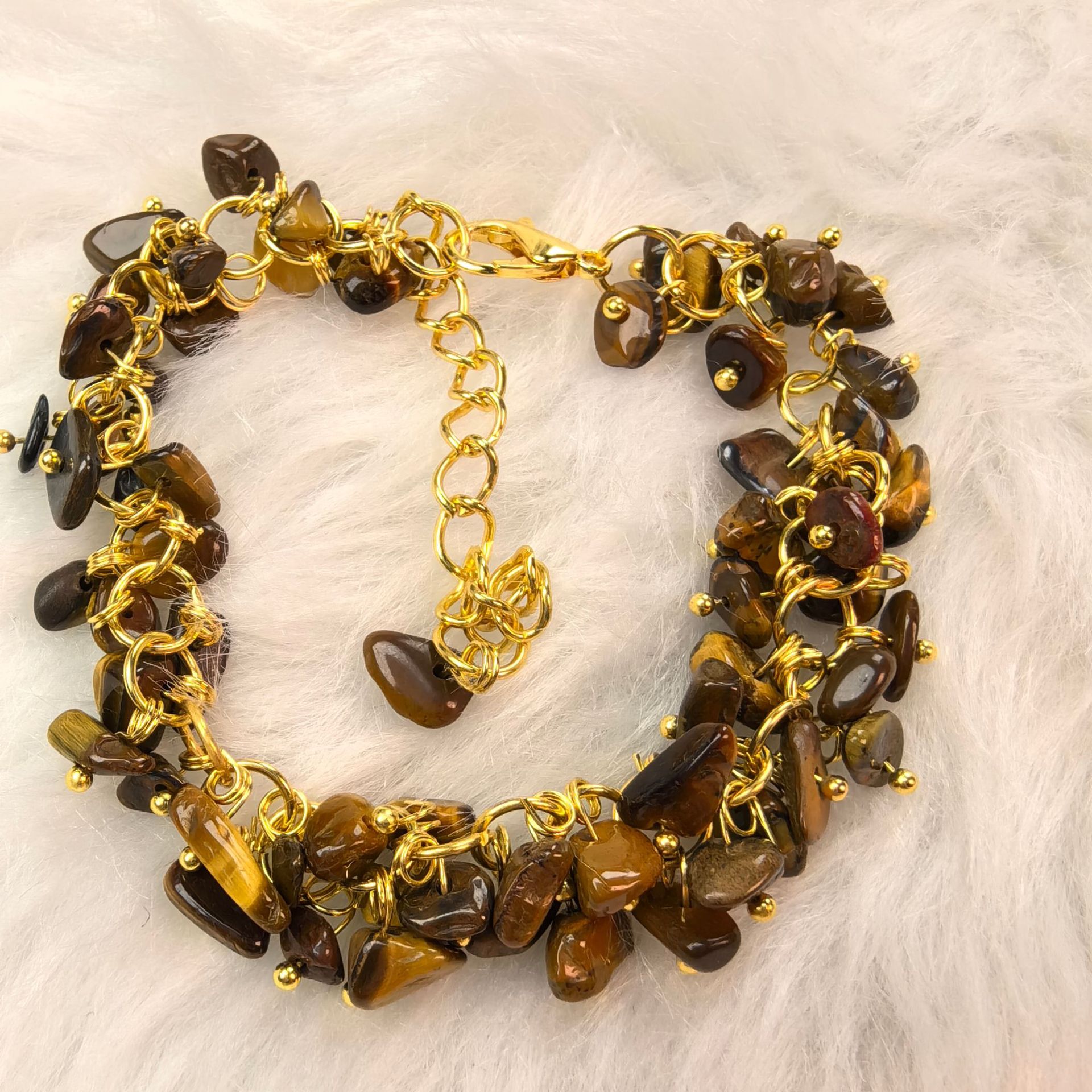 Hot-selling Natural Tiger's Eye Tumbled Stone Tassel Drop Bracelet