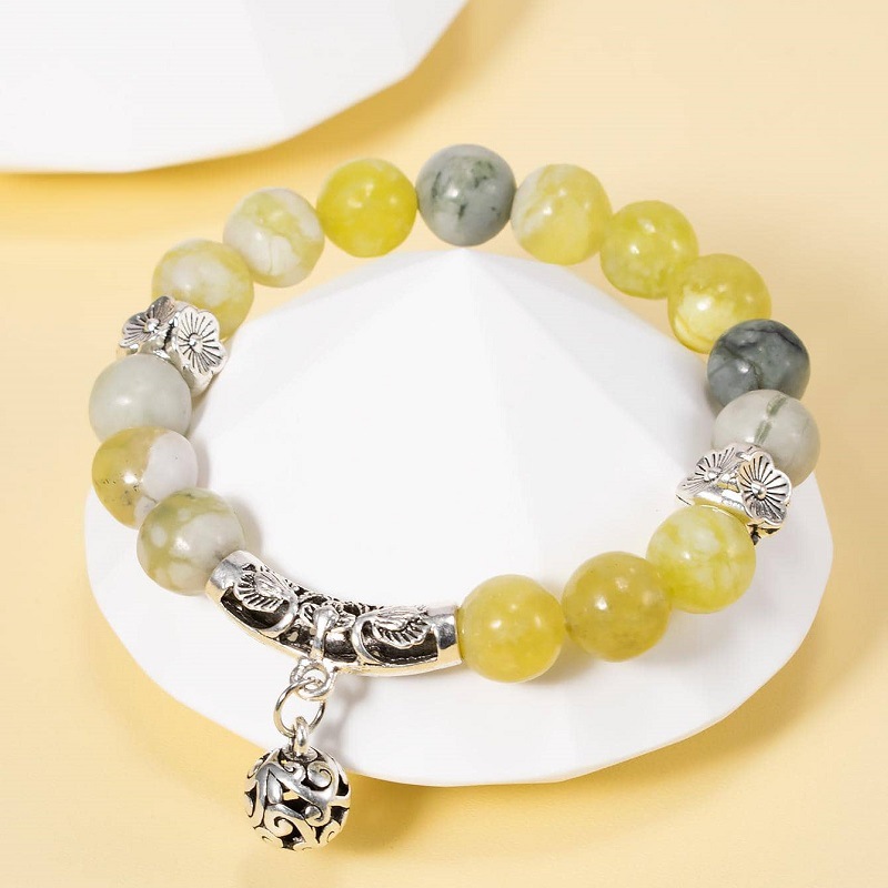 New Arrival: 10mm Flower Jade Bracelet with Pendant, Handcrafted Beaded Wristlet