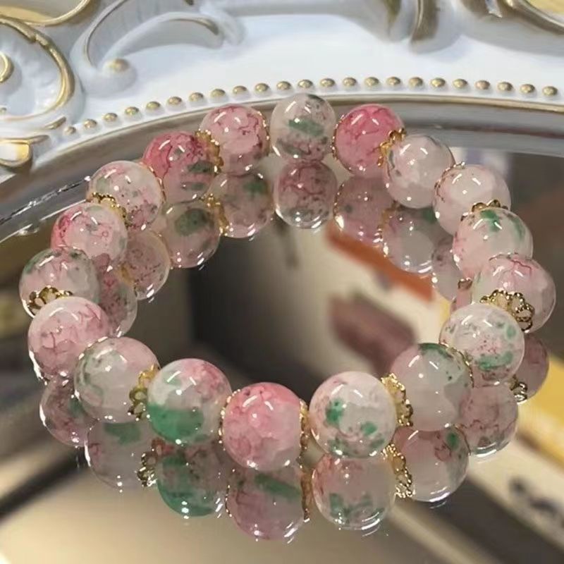 Cherry Blossom Glass Beaded Bracelet for Women