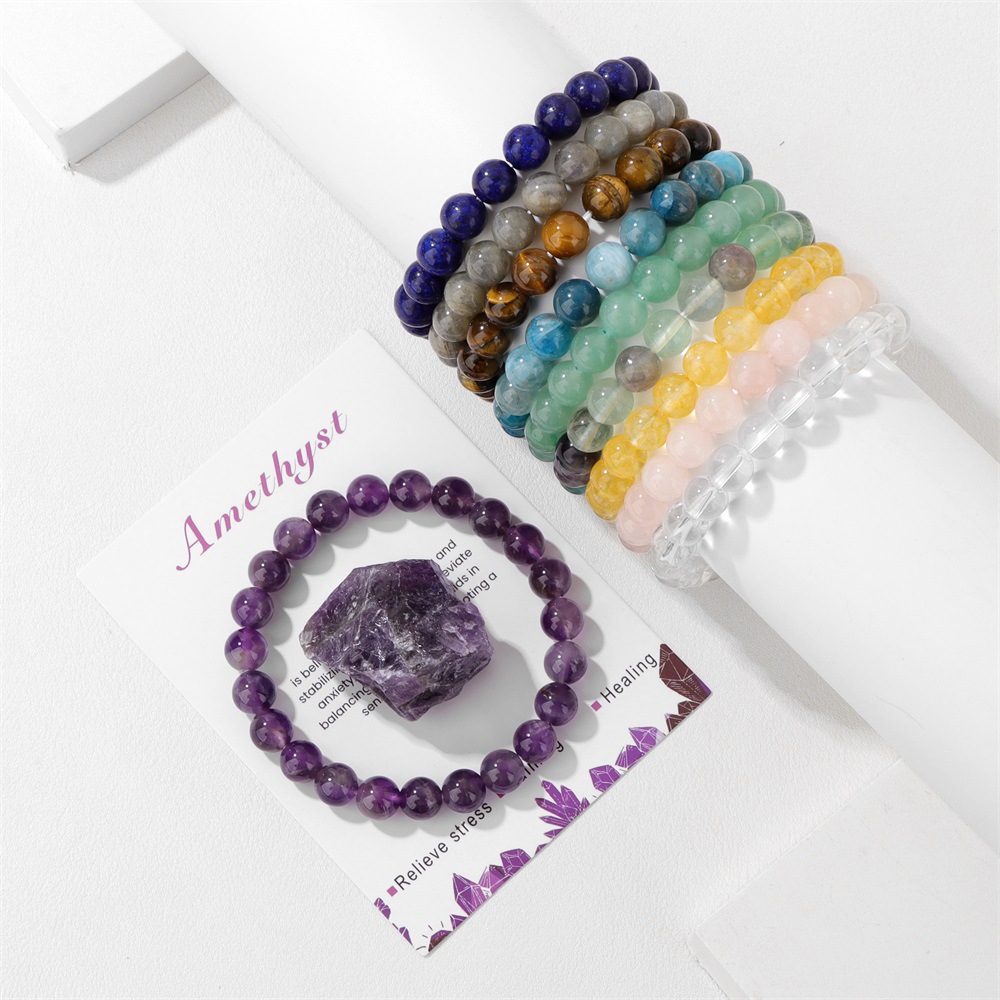 8mm Natural Stone Natural Crystal Raw Bead Bracelet Amethyst Elastic Bracelet