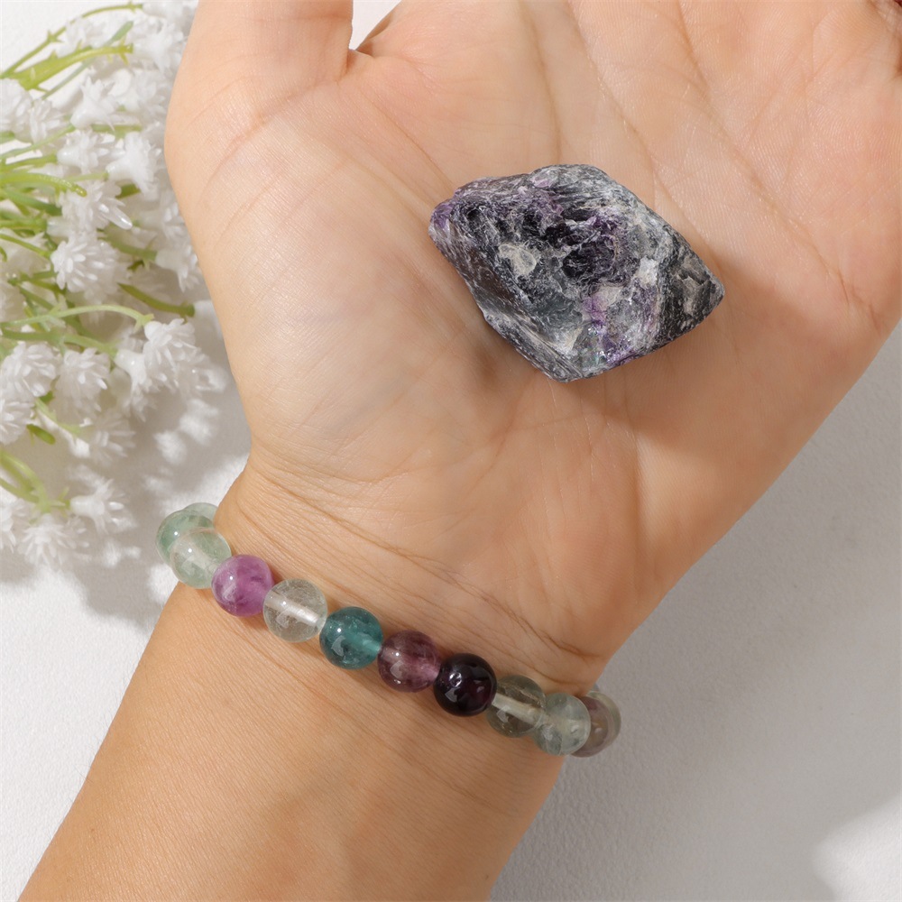 8mm Natural Stone Natural Crystal Raw Bead Bracelet Amethyst Elastic Bracelet