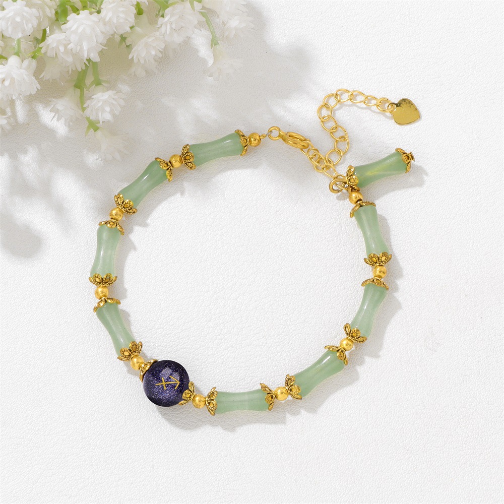 New Chinese Style Bamboo Segment Jade Bracelet for Women niche Luxury Vintage Zodiac Bracelet with Stainless Steel Tail Chain