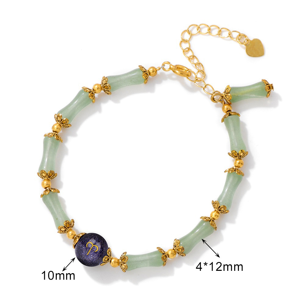 New Chinese Style Bamboo Segment Jade Bracelet for Women niche Luxury Vintage Zodiac Bracelet with Stainless Steel Tail Chain