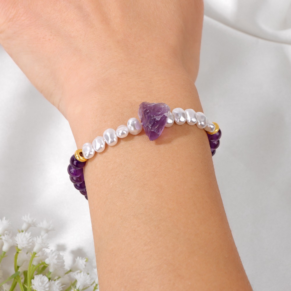 6mm Natural Amethyst Women's Bracelet Irregular Raw Stone