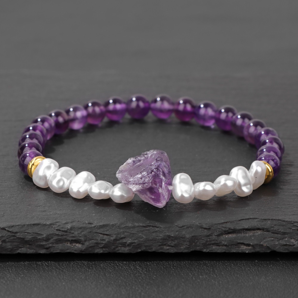 6mm Natural Amethyst Women's Bracelet Irregular Raw Stone