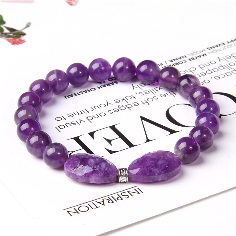 Best-Selling Natural Amethyst Women's Bracelet with Amethyst Heart Pendant