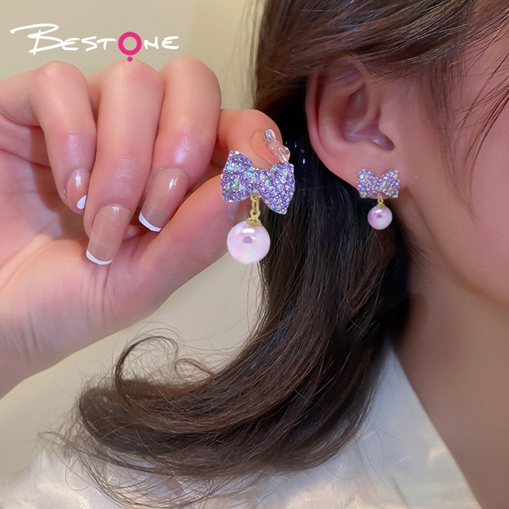 Bling Beads Earring Bow and Glass beads Violet Colors