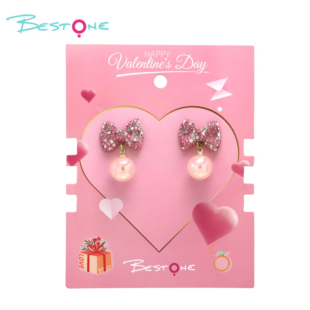 Bling Beads Earring Bow Glass beads-Pink Color