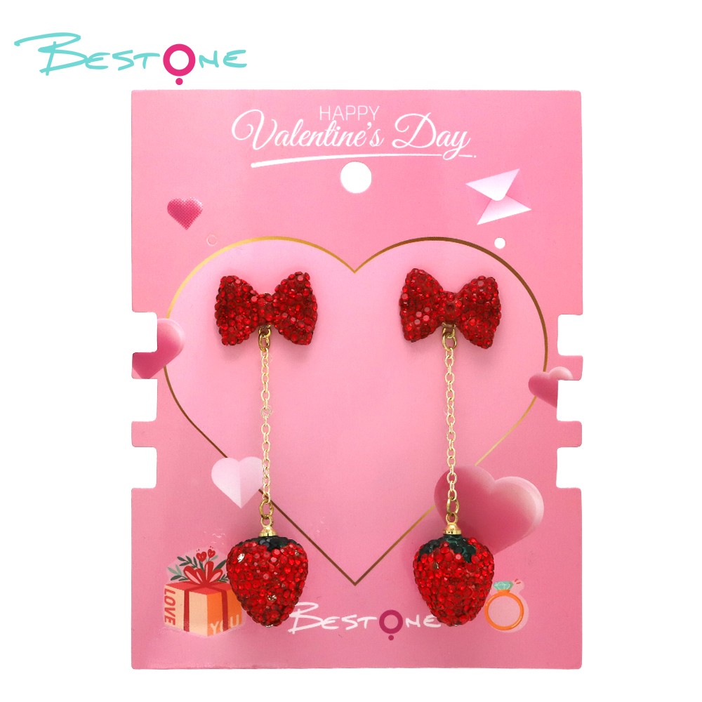 Bow Strawberry Bling Earrings Strawberry Red Gold plated