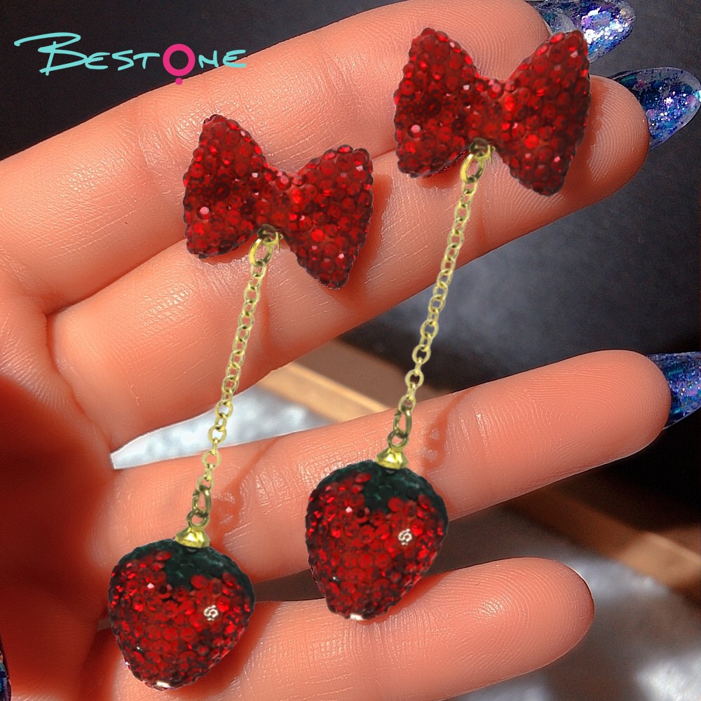 Bow Strawberry Bling Earrings Strawberry Red Gold plated