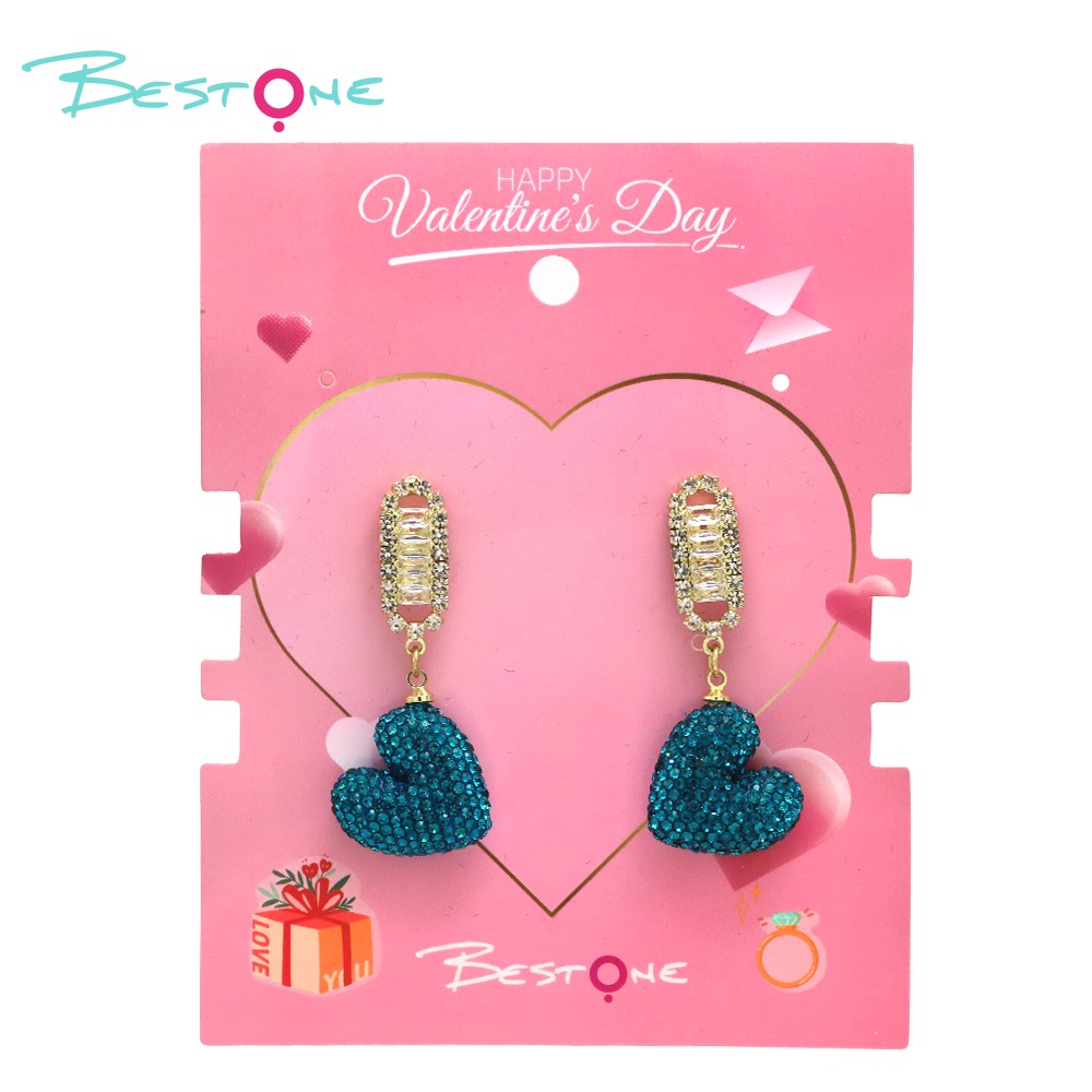 Crystal  Rhinestones Bling Earring Blue Heart Gold Plated