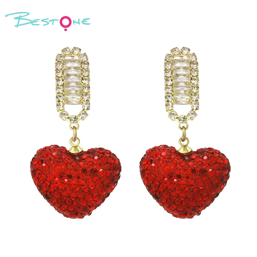 Crystal  Rhinstones Bling Earring Red Heart Gold Plated