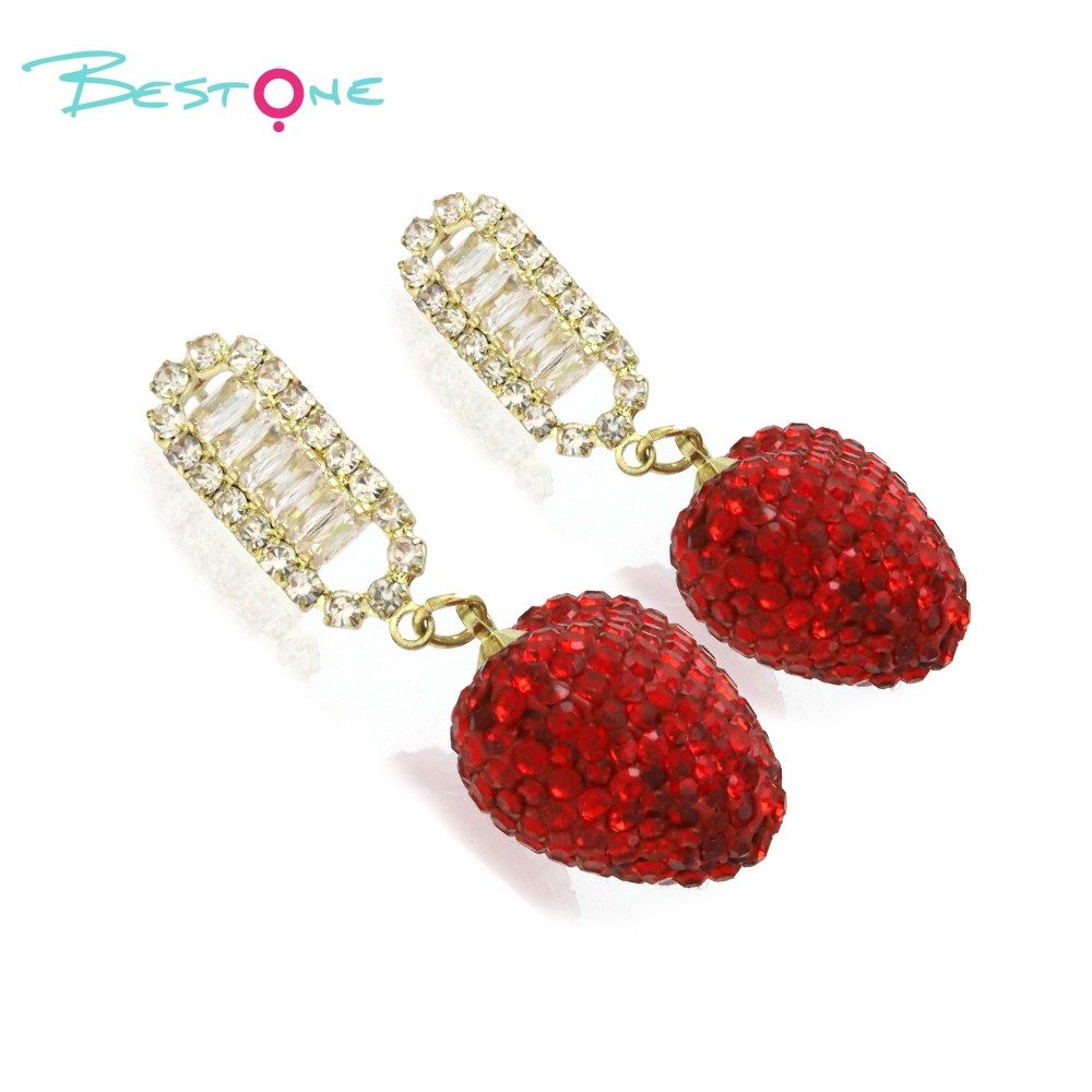 Crystal  Rhinstones Bling Earring Red Heart Gold Plated