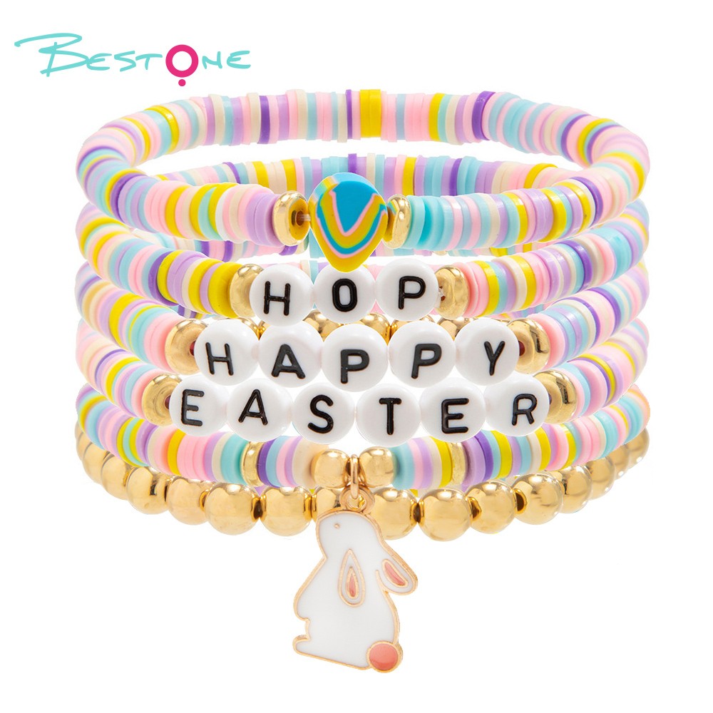 Easter-Themed Bracelet Set with Soft Clay, Acrylic, Alloy, and Enamel