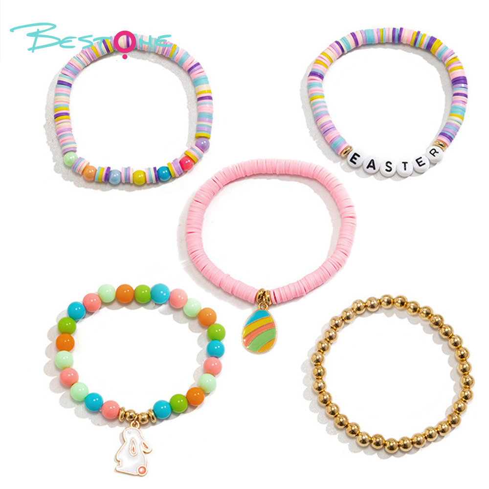 Easter Bracelet Set with Soft Clay, Acrylic, Alloy, and Enamel - 18cm