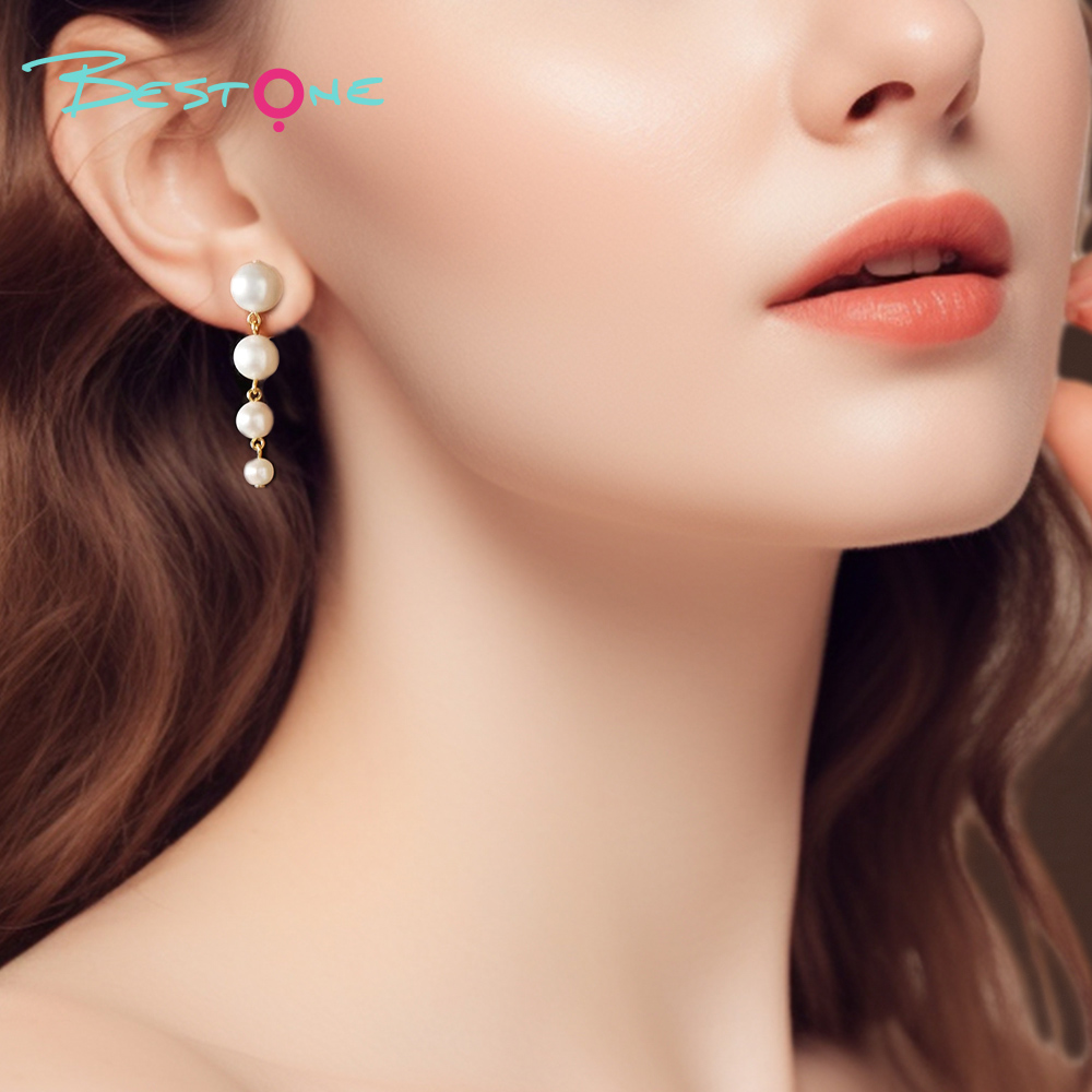 Pearl Tassel Earrings Imitation Plastic 4.5*0.99cm