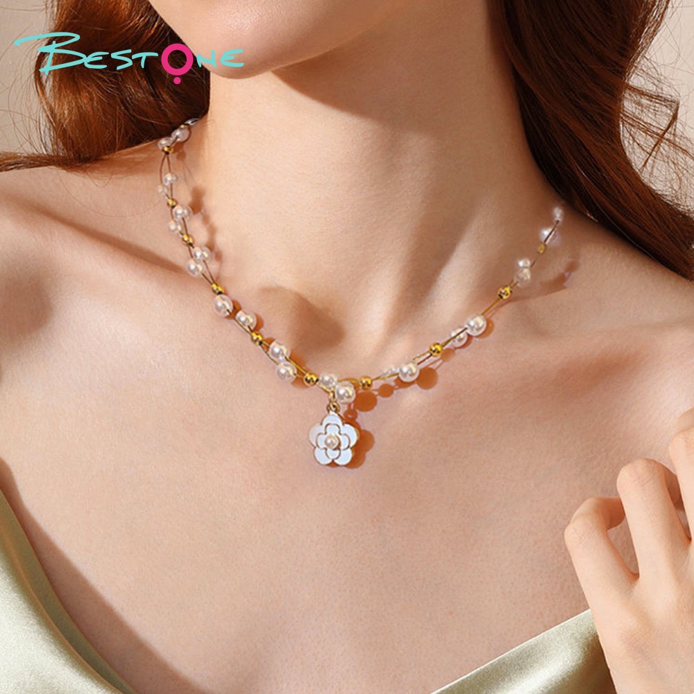 Camellia Pearl Necklace Imitation Plastic