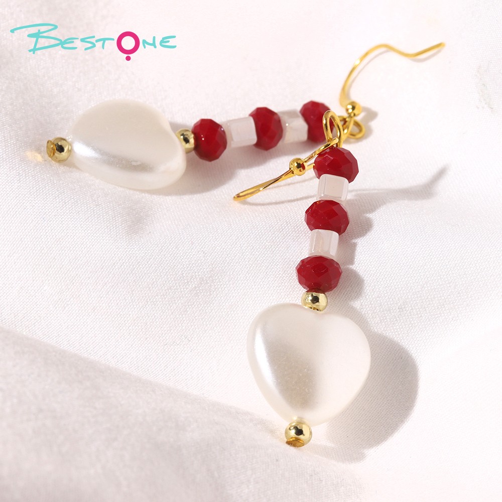 Elegant Glass Bead and Acrylic Heart Earrings