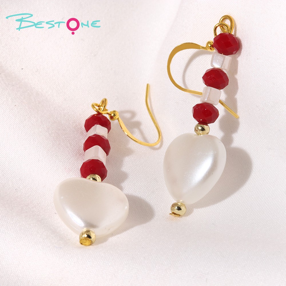 Elegant Glass Bead and Acrylic Heart Earrings