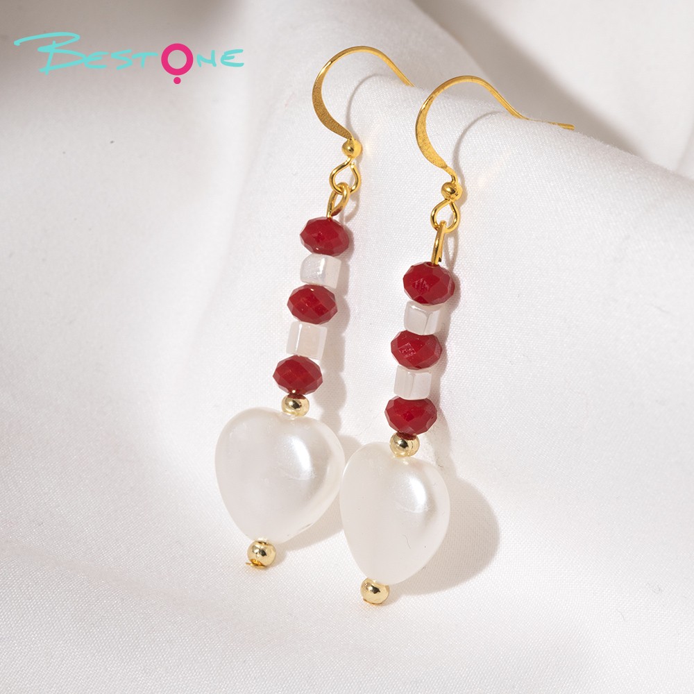 Elegant Glass Bead and Acrylic Heart Earrings