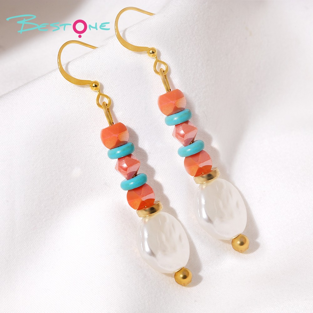 Vibrant Glass Bead and Acrylic Drop Earrings