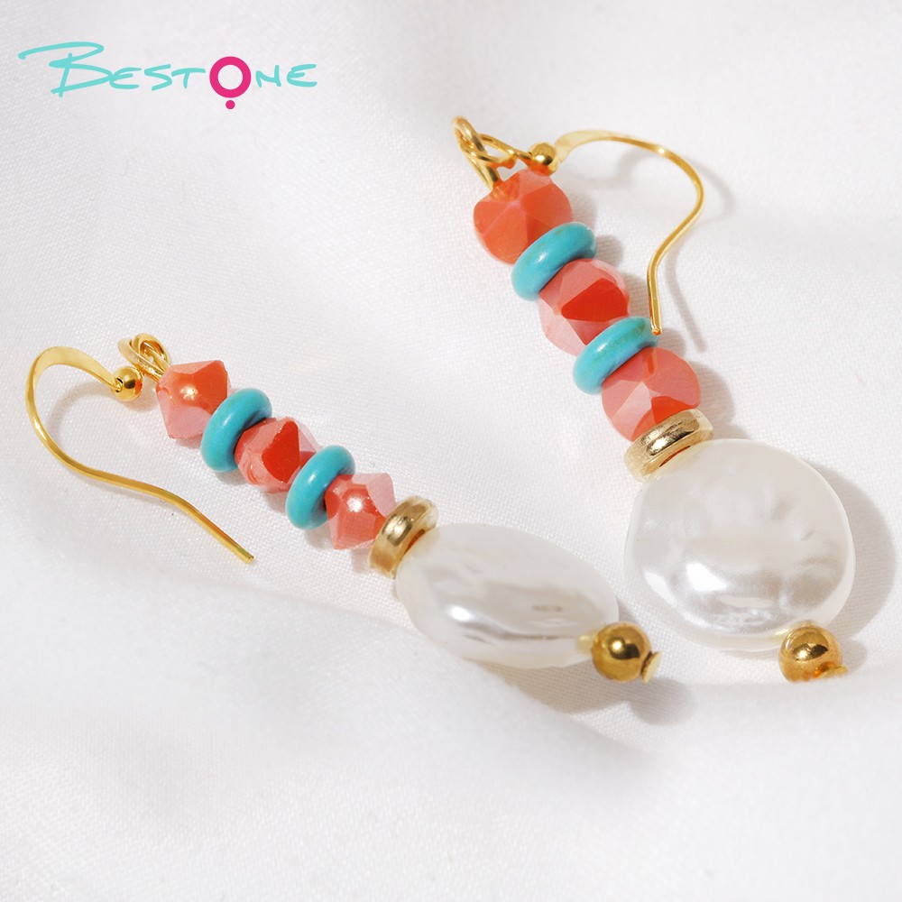 Vibrant Glass Bead and Acrylic Drop Earrings