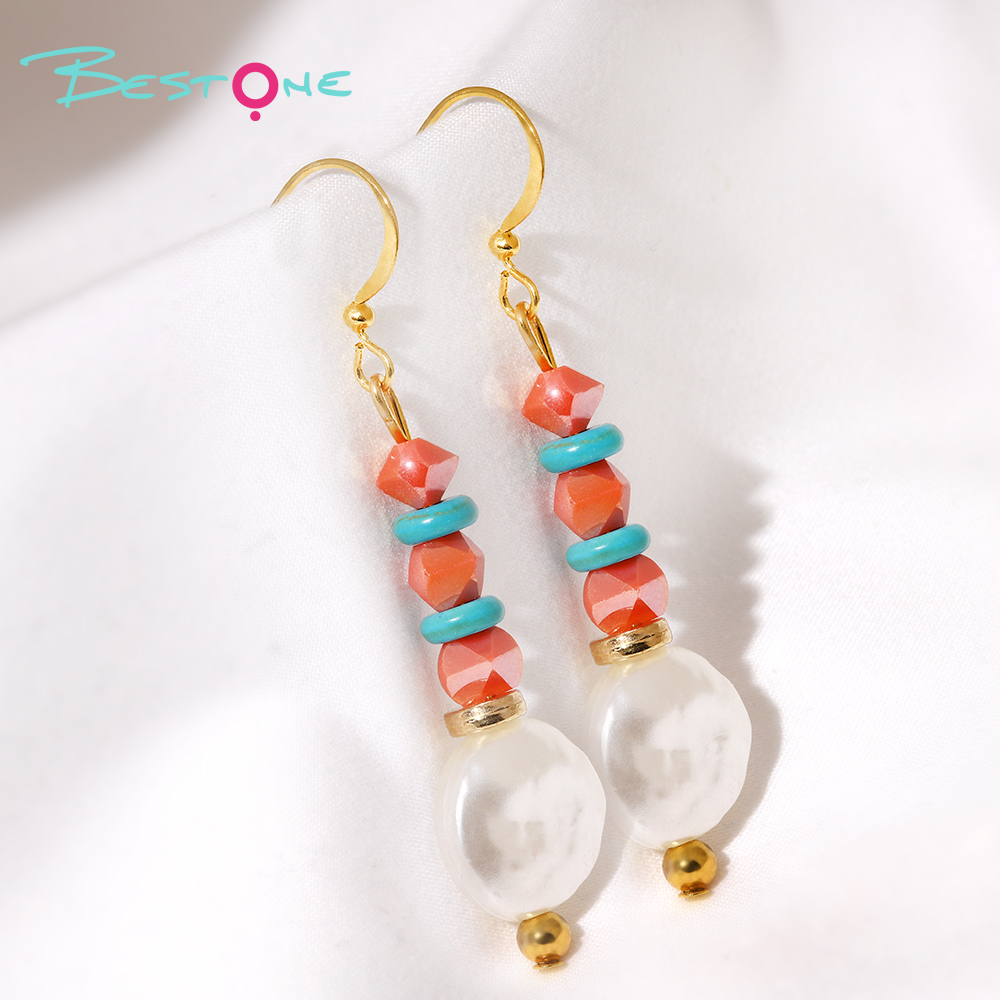 Vibrant Glass Bead and Acrylic Drop Earrings