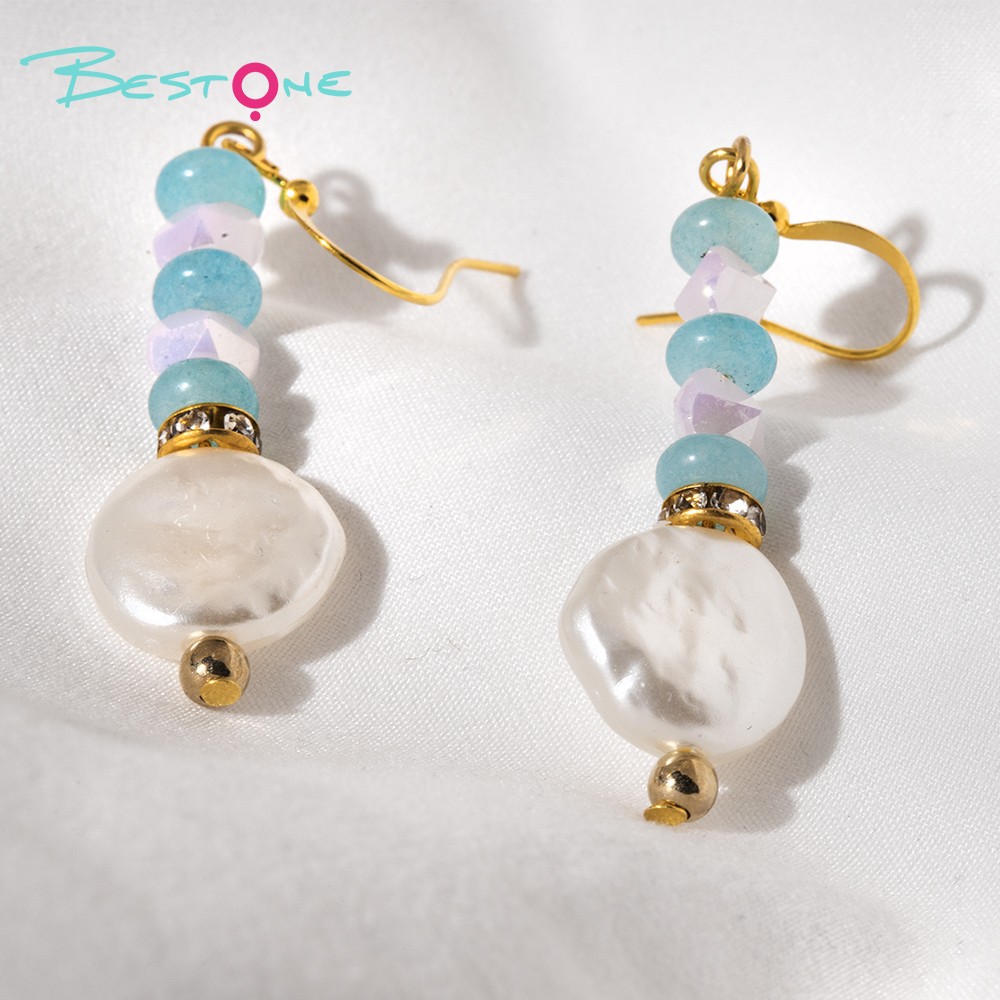 Aqua Frost Glass Bead and Acrylic Charm Earrings