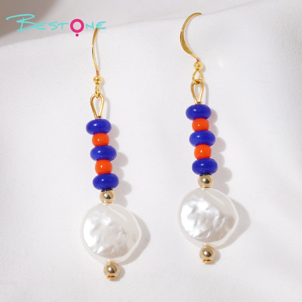 Bold Blue and Red Bead Acrylic Drop Earrings