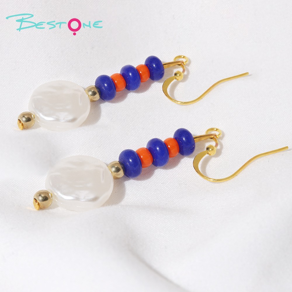 Bold Blue and Red Bead Acrylic Drop Earrings