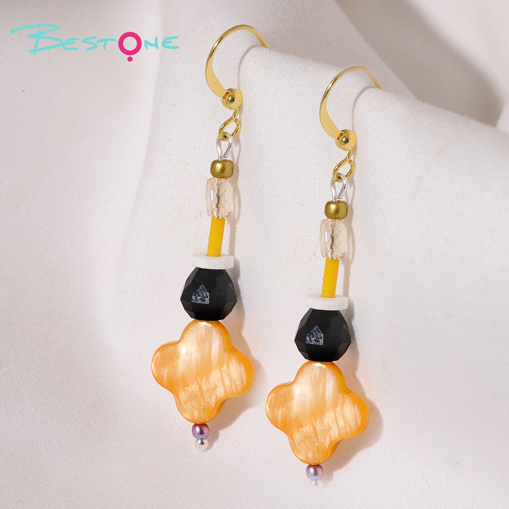 Golden Shell Flower Beaded Drop Earrings