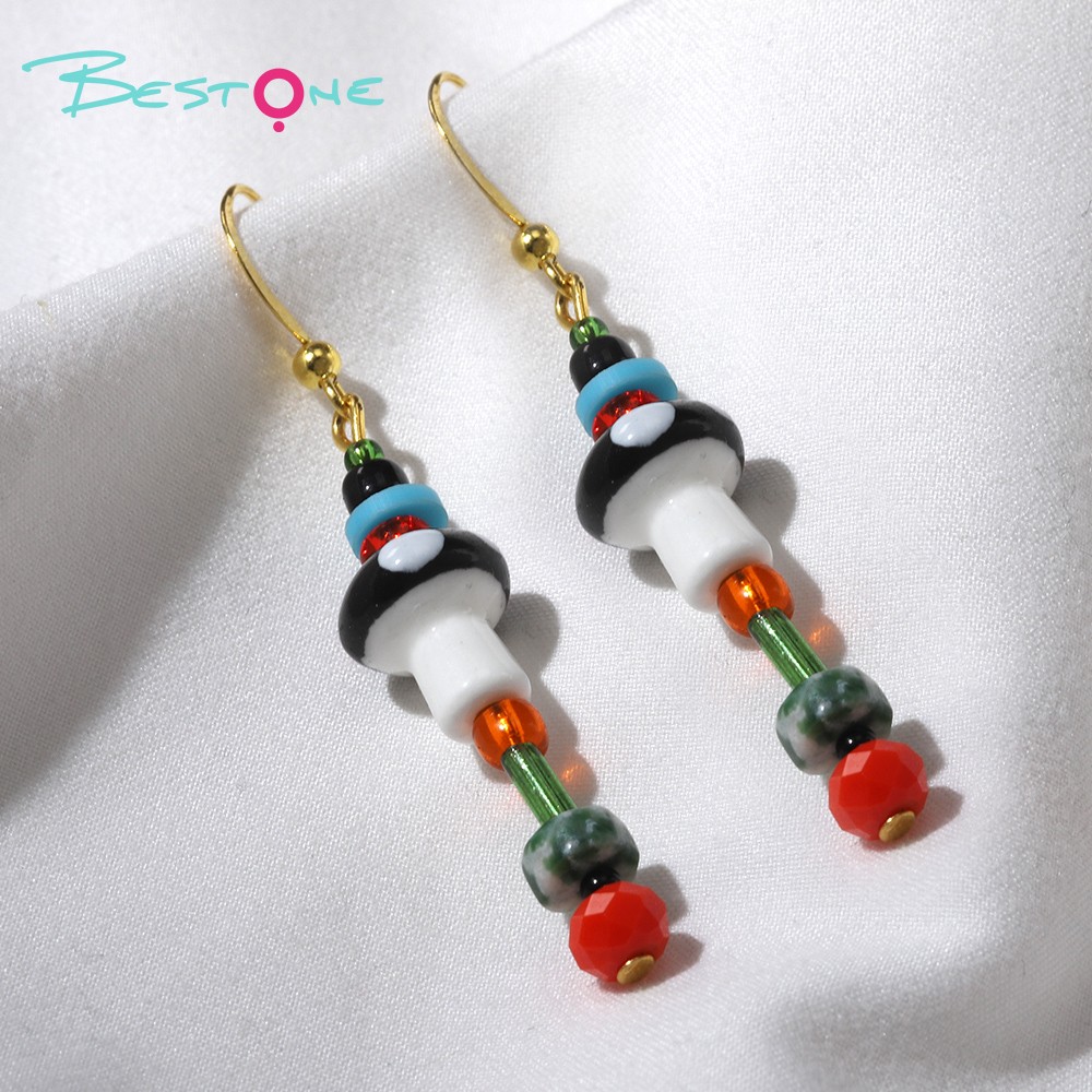 Whimsical Mushroom Beaded Drop Earrings