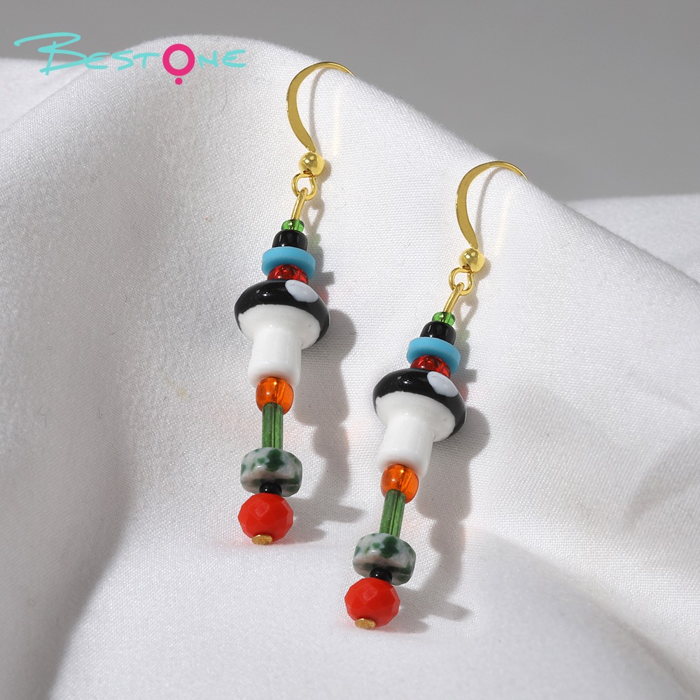 Whimsical Mushroom Beaded Drop Earrings