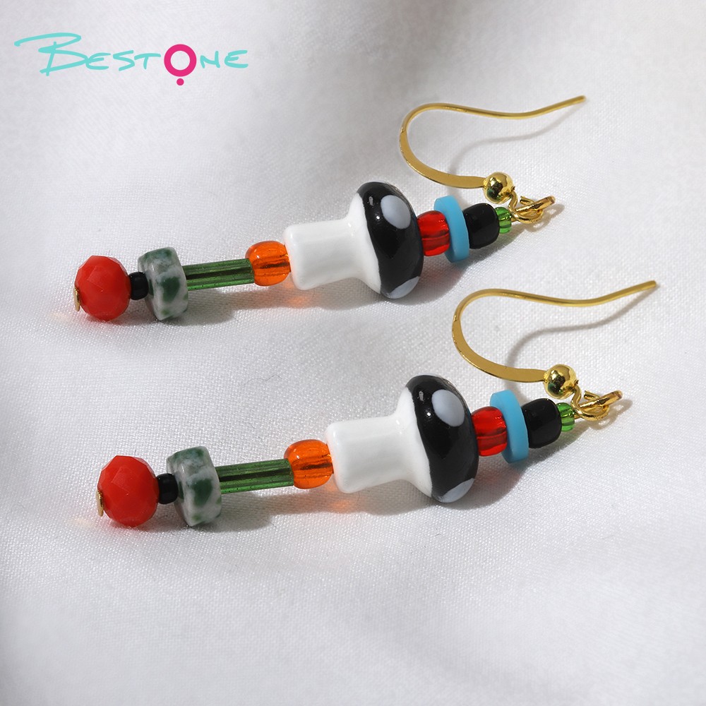 Whimsical Mushroom Beaded Drop Earrings