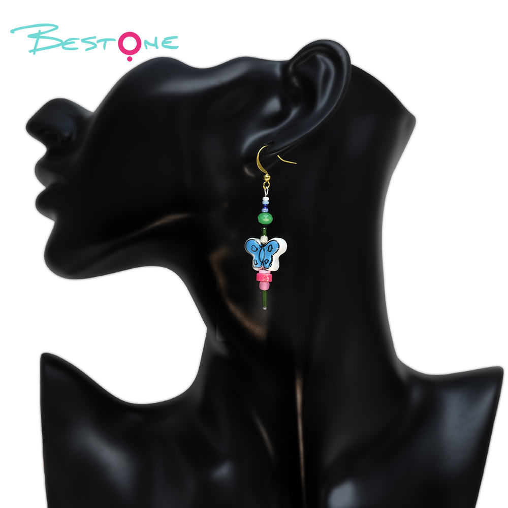 Blue Butterfly Charm Beaded Drop Earrings