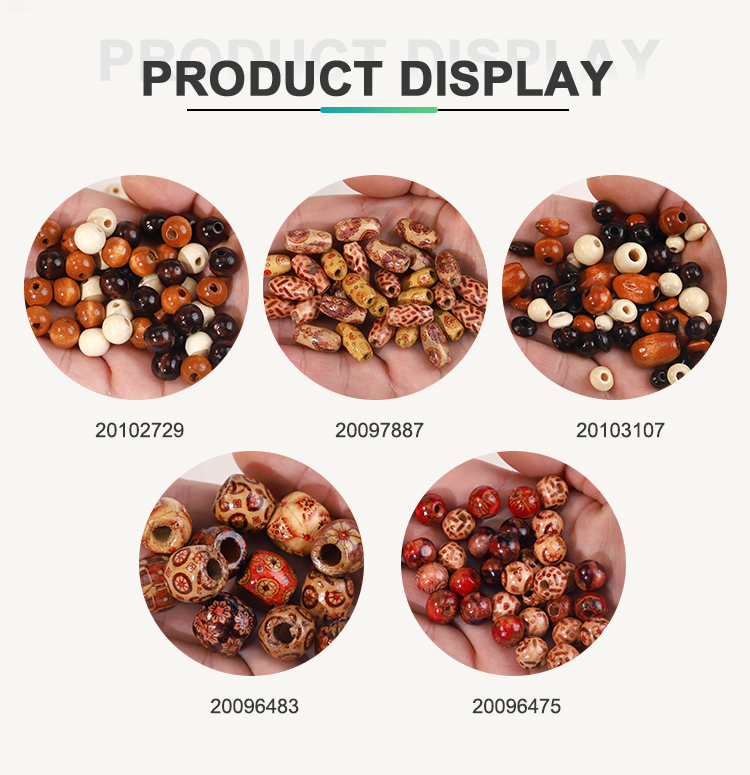 Bestone Wholesale Low Price Mixed atterns 60Pcs 10mm Art print brown painted wood bead for crafts