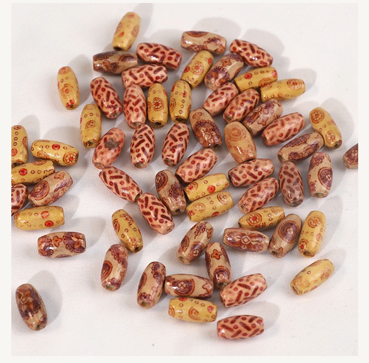 Bestone Wholesale Low Price Mixed atterns 60Pcs 10mm Art print brown painted wood bead for crafts