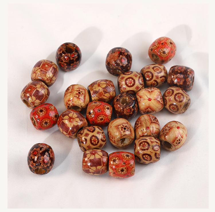 Bestone Wholesale Low Price Mixed atterns 60Pcs 10mm Art print brown painted wood bead for crafts