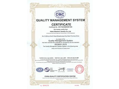 CQC Centre issued certificate ISO9001 to Bestone Jewelry