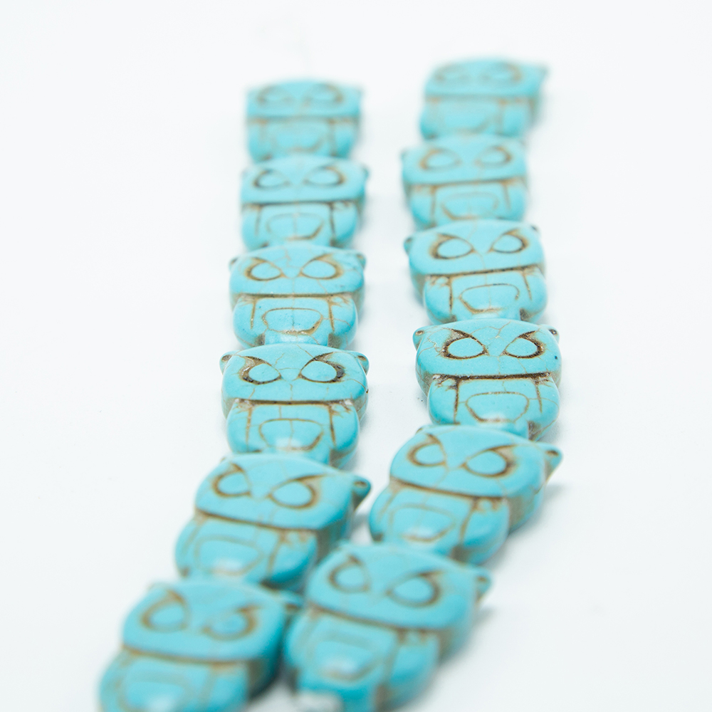 Blue Crackle Howlite Owl Beads Cute Gemstone Bead