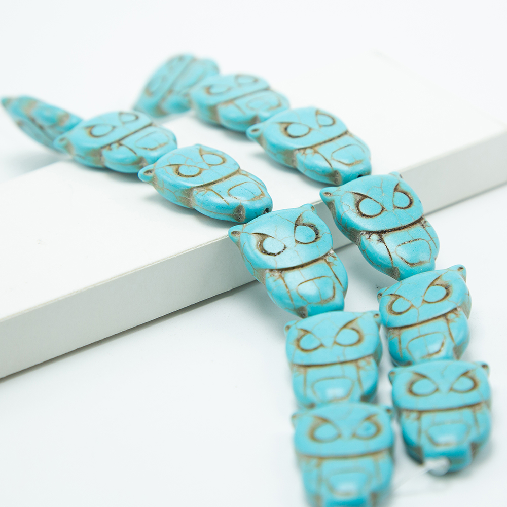 Blue Crackle Howlite Owl Beads Cute Gemstone Bead