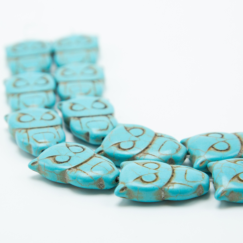 Blue Crackle Howlite Owl Beads Cute Gemstone Bead