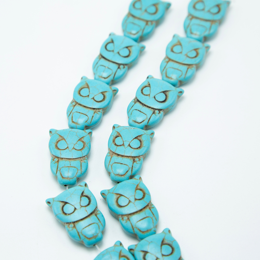 Blue Crackle Howlite Owl Beads Cute Gemstone Bead