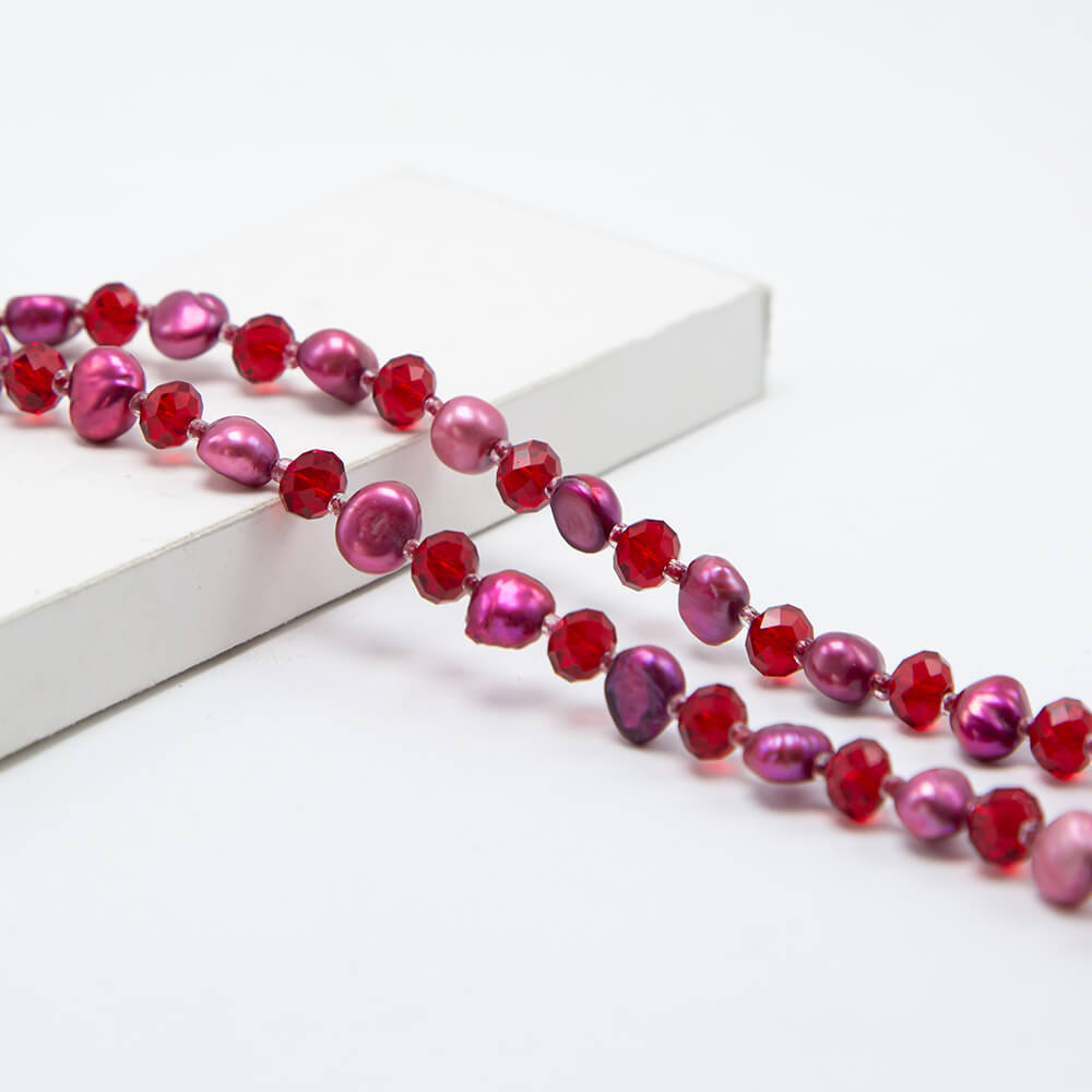 Red Faceted Rondelle Glass Beads and Dyed Pearl Beads