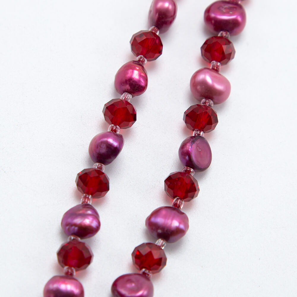 Red Faceted Rondelle Glass Beads and Dyed Pearl Beads