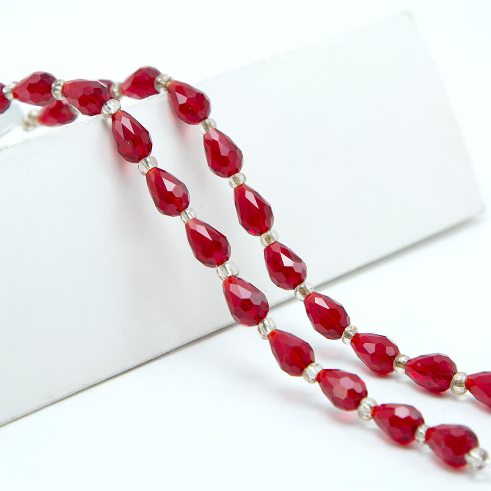 Red Glass Beads Faceted Teardrop Beads