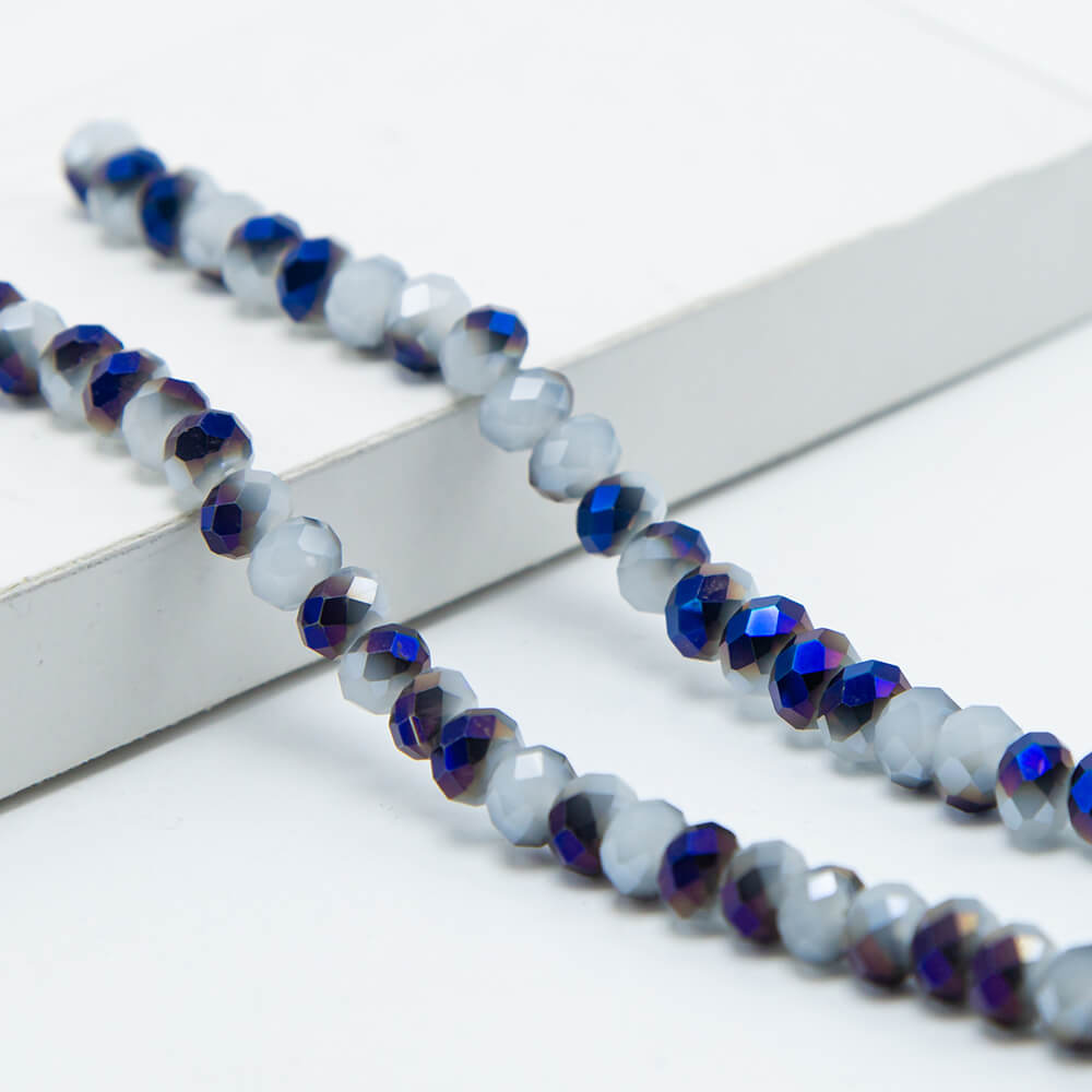 Half  Blue Plated Faceted Rondelle Glass Beads