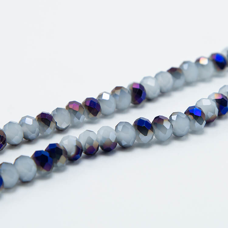 Half  Blue Plated Faceted Rondelle Glass Beads