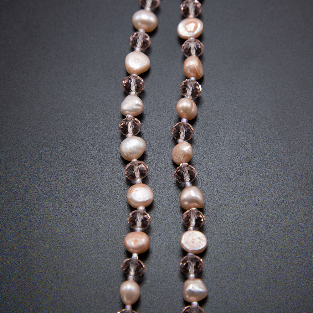 Pink Faceted Rondelle Glass Beads and Dyed Pearl Beads