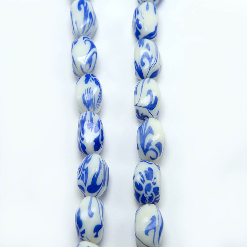 Fancy Acrylic Beads White and Blue Flower Acrylic Beads